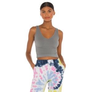 Free People NWT Solid Rib Brami Sleeveless V Neck Stretch Soft Tank Gray Med New